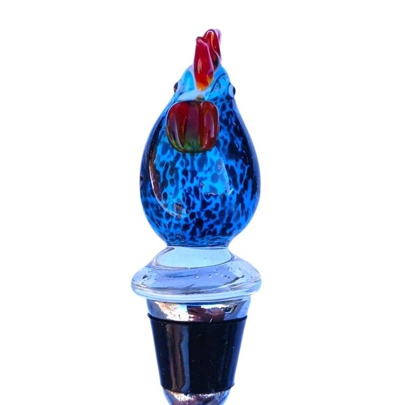 Vintage Murano Style Hand Blown Art Glass Rooster Bird Wine Bottle Stopper Cork - Picture 6 of 6